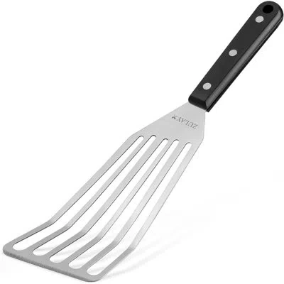 Zulay Kitchen Stainless Steel Fish Turner Spatula - 12.4” Flexible Heat-resistant Slotted Turner For Non-stick Coo In Black
