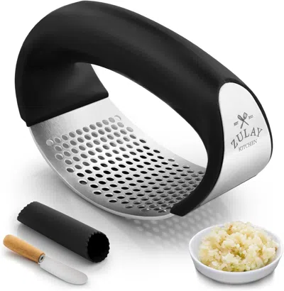 Zulay Kitchen Stainless Steel Garlic Press Rocker Set With Comfortable Grip In Black