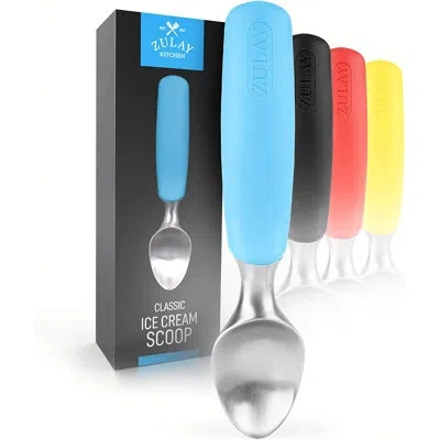 Zulay Kitchen Stainless Steel Ice Cream Scoop With Rubber Grip In Blue