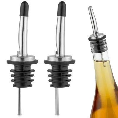 Zulay Kitchen Stainless Steel Liquor Bottle Pourers With Rubber Dust Caps - 2 Pack In Silver;black