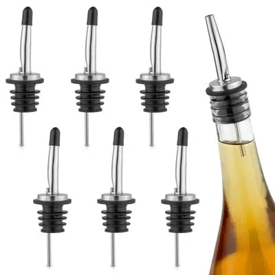 Zulay Kitchen Stainless Steel Liquor Bottle Pourers With Rubber Dust Caps - 6 Pack In Silver;black