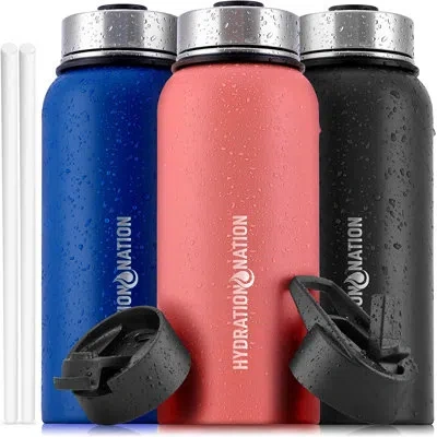Zulay Kitchen Stainless Steel Vacuum Insulated Water Bottle By Hydration Nation - 32 oz In Black