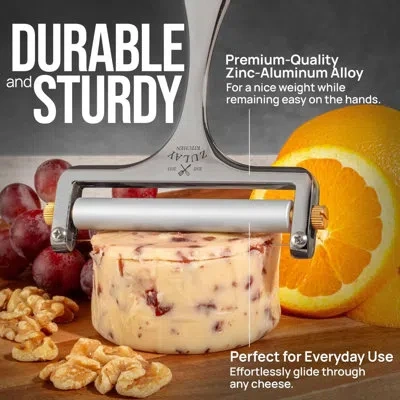 Zulay Kitchen Stainless Steel Wire Cheese Slicer - Adjustable Hand Held Cheese Cutter With 2 Extra Wires In Gray