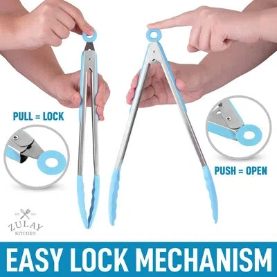 Zulay Kitchen Tongs For Cooking - 2 Pack 9" & 12" Stainless Steel Silicone Tong Set In Light Blue