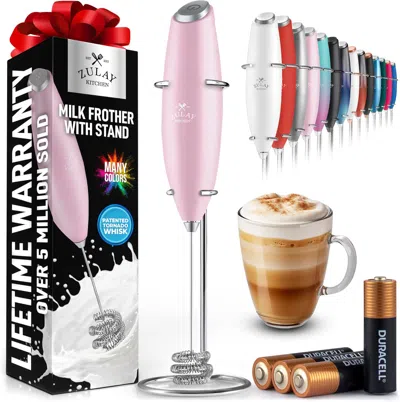 Zulay Kitchen Tornado Whisk Milk Frother With 4 Aa Duracell Batteries - Triple Whisk For More Power In Pink