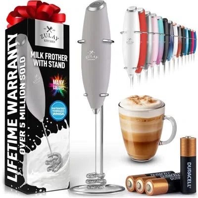Zulay Kitchen Tornado Whisk Milk Frother With 4 Aa Duracell Batteries - Triple Whisk For More Power In Gray