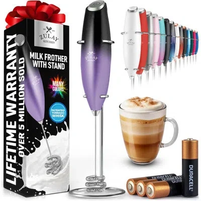 Zulay Kitchen Tornado Whisk Milk Frother With 4 Aa Duracell Batteries - Triple Whisk For More Power In Purple