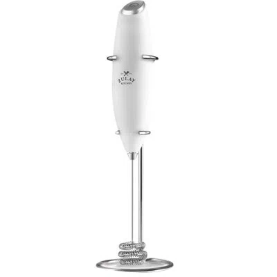 Zulay Kitchen Tornado Whisk Milk Frother With 4 Aa Duracell Batteries - Triple Whisk For More Power In White,silver
