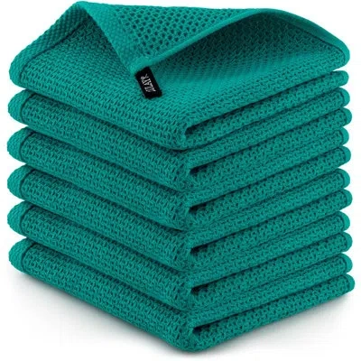 Zulay Kitchen Waffle Weave Kitchen Towels (6 Pack 12 X 12 Inch) In Teal
