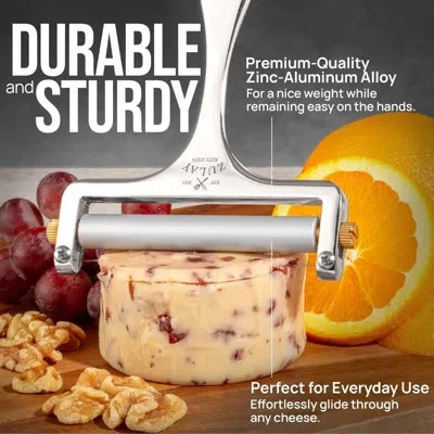 Zulay Kitchen Wire Cheese Slicer With Adjustable Thickness Stainless Steel - 2 Extra Wires Included In Silver