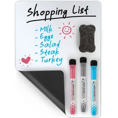 Zulay Kitchen Zulay 12x8" Magnetic Whiteboard For Fridge - Mini Magnetic Dry Erase Board Sheet With 3 Colored Mark In Multi
