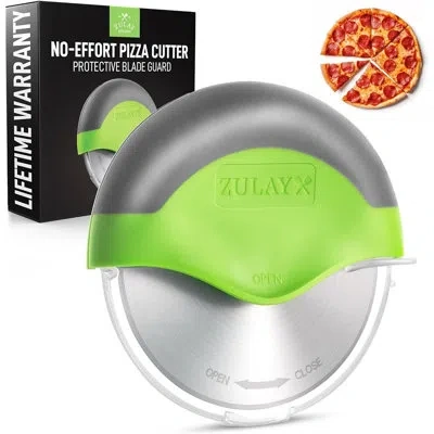 Zulay Kitchen Zulay Handheld Pizza Cutter Wheel - Razor Sharp Stainless Steel Pizza Wheel Cutter With Protective B In Green