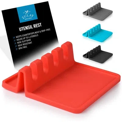 Zulay Kitchen Zulay Silicone Utensil Rest With Drip Pad For Multiple Utensils Bpa-free Stove Top In Bright Red