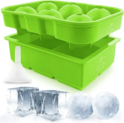 Zulay Large Square Ice Cube Molds And Sphere Ice Ball Maker With Lid (set Of 2) In Green