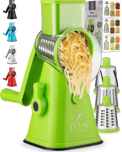 Zulay Rotary Cheese Shredder Grater With 3 Replaceable Stainless Steel Drum Blades In Green