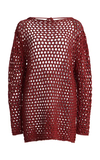 Zulu & Zephyr Crocheted Cotton-linen Mini Tunic Dress In Brown