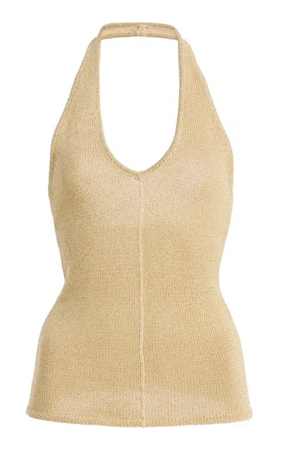 Zulu & Zephyr Exclusive La Isla Lurex Knit Halter Top In Gold