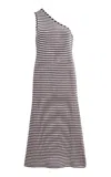 Zulu & Zephyr One-shoulder Lattice-knit Cotton Maxi Dress In Brown