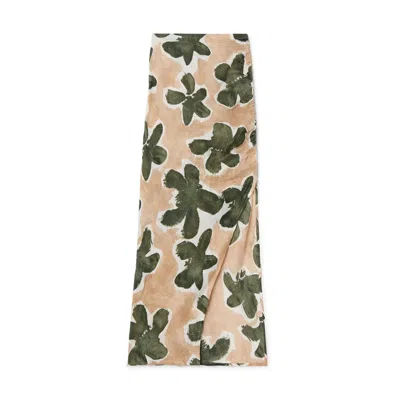 Zulu And Zephyr Ruched Linen Skirt In Eucalyptus Flower