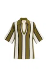 Zulu & Zephyr Striped Cotton-blend Textured-knit Polo Shirt In Multi