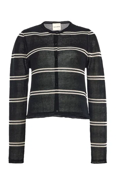 Zulu & Zephyr Striped Knit Cardigan In Black