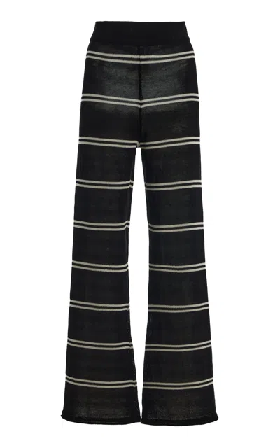 Zulu & Zephyr Striped Knit Flared-leg Pants In Black,white