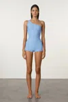 Zulu & Zephyr Waffle Bodysuit In Ocean Blue In Blue