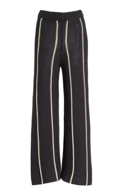Zulu & Zephyr Knit Cotton Wide-leg Pants In Black