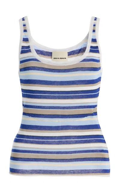 Zulu & Zephyr Striped Knit Tank Top In Blue