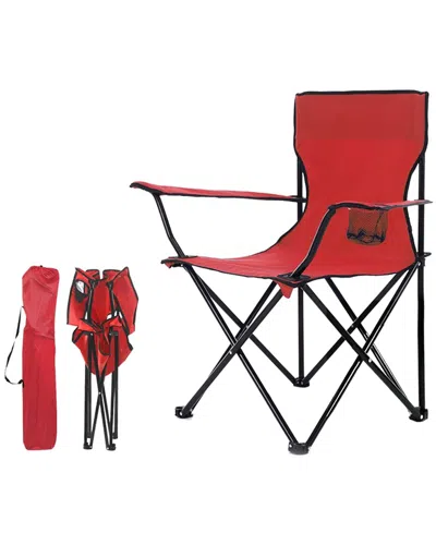 Zummy Foldable Camping Chair With Cup Holder & Carrying Case In Red