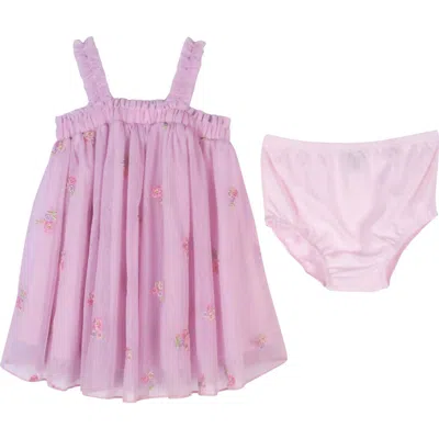 Zunie Babies'  Embroidered Float Dress With Bloomers In Orchid Multi