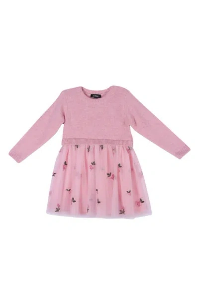 Zunie Babies'  Embroidered Long Sleeve Mixed Media Dress In Rose