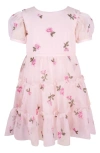 Zunie Embroidered Puff Sleeve Party Dress In Pink