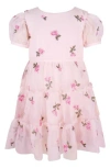 Zunie Embroidered Puff Sleeve Party Dress In Pink