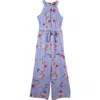Zunie Floral Burnout Chiffon Jumpsuit In Periwinkle