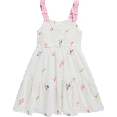 Zunie Kids'  Floral Embroidered Smock Sundress In White