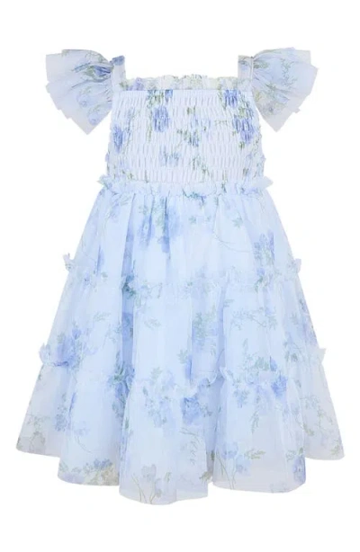 Zunie Babies'  Flutter Sleeve Smocked Strawberry Embroidered Dress In Blue