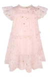 Zunie Foil Star Mesh Overlay Party Dress In Pink