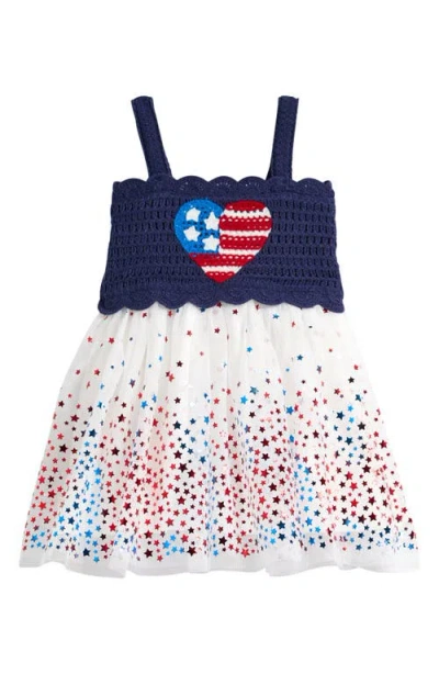 Zunie Babies'  Heart Flag Knit Bodice Mesh Skirt Dress In Multi