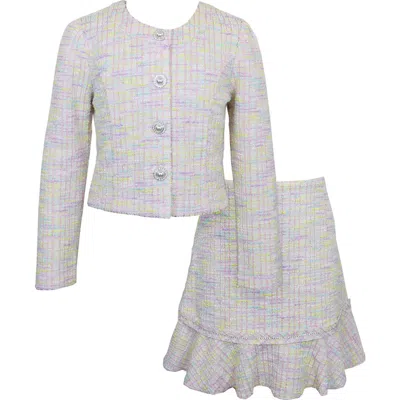 Zunie Kid's Bouclé Jacket & Skirt Set In White