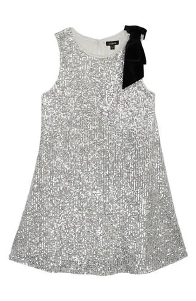 Zunie Kid's Bow Shoulder Sequin Trapeze Dress In Silver