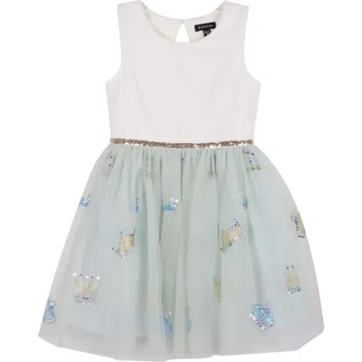 Zunie Kid's Sequin Sleeveless Tulle Dress In Ivory/mint