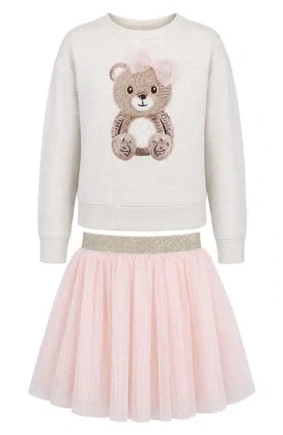 Zunie Kids' 2-piece Bear Sweatshirt And Skirt Set In White