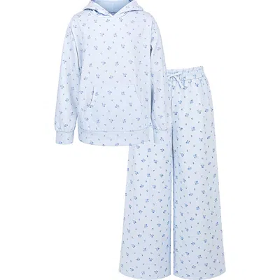 Zunie Kids' 2-piece Floral Sweatsuit In Blue