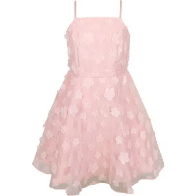 Zunie Kids' 3d Flower Mesh Dress In Pink