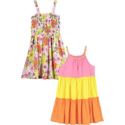 Zunie Kids' Assorted 2-pack Knit Dresses In Yellow/pink