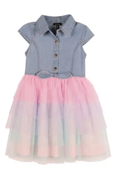 Zunie Kids' Birthday Girl Tiered Mesh Dress In Denim Multi
