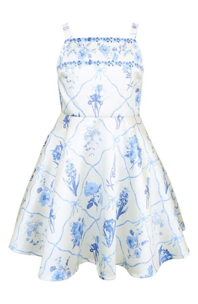 Zunie Kids' Border Print Mikado Fit & Flare Party Dress In Blue