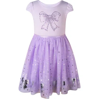 Zunie Kids' Bow Rhinestone Metallic Dress In Lilac
