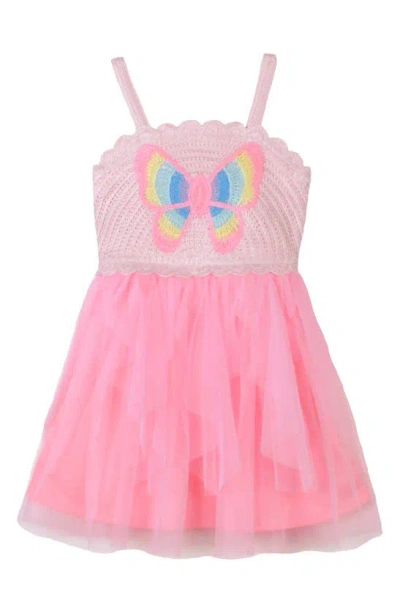 Zunie Kids' Butterfly Crocheted Bodice Tulle Dress In Pink
